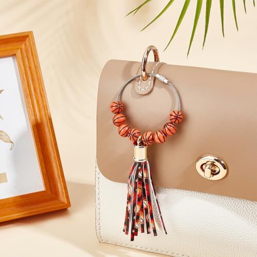 Bogg Tassel Sports Basketball Wooden Beads PU Leather Tassel Bag Charms - Picture 4 of 6