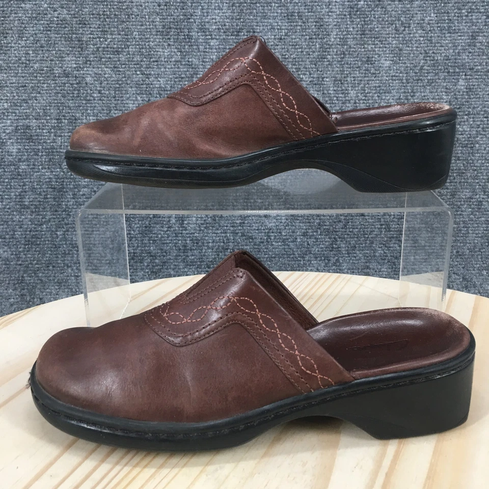 Sandalias Clarks Mujer 6 M Informales Cómodas Sin Cordones Mules 70402 Marrón Cuero Tacones Foto 2 de 4