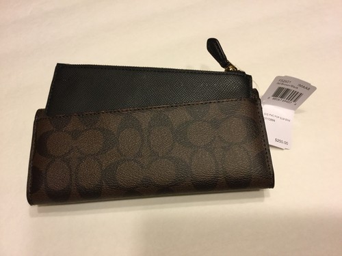 Coach F52601 SIGNATURE CANVAS POP SLIM ENVELOPE WALLET BROWN/BLACK Was$250 - Picture 9 of 10