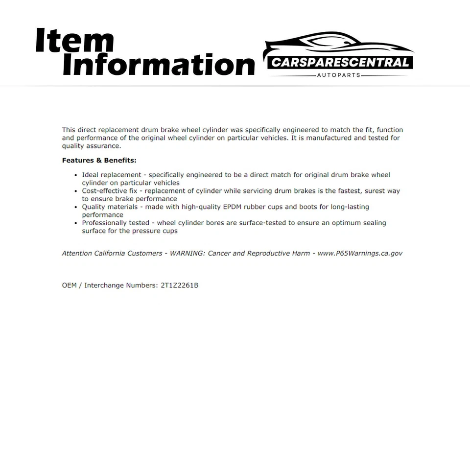 Cilindro de rueda de freno de tambor trasero 2x para Ford Transit Connect 2010 2011 2012 2,0 L Foto 3 de 4