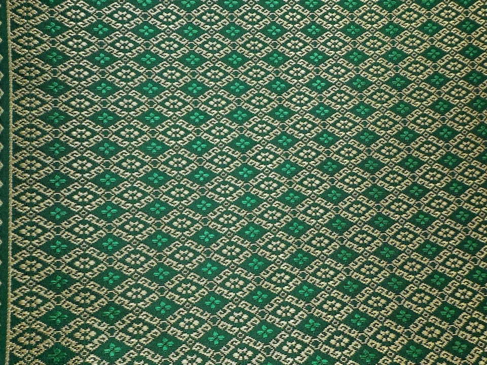 Green Gold Thai Silk Traditional Fabric Wedding Dress Damask Pattern 40' Drape  - Image 4 of 4