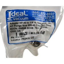 NEW Ideal Vacuum KF-40 to 1/4'' Swagelok Adapter Stainless Steel NW-40 P101611