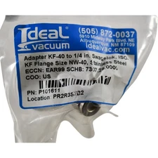 NEW Ideal Vacuum KF-40 to 1/4'' Swagelok Adapter Stainless Steel NW-40 P101611