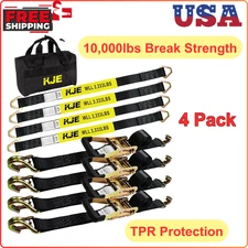 Heavy Duty Car Trailer Tie Down Straps 4 Pack Kit - 2"x8' Ratchet Straps, J-Hook