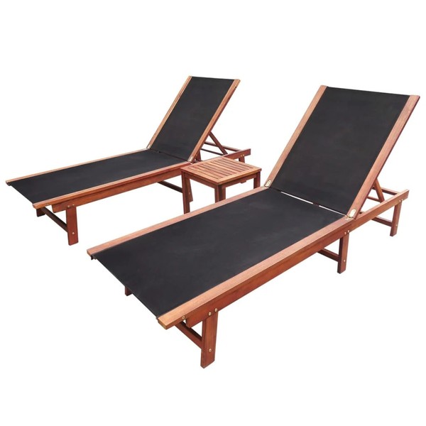Vidaxl Sonnenliegen 2 Stk. Mit Tisch Akazie Massivholz Und Textilene Neu-image
