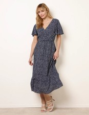 Blue Vanilla Womens Angel Sleeve Shirred Waist Tier Hem Midi Dress