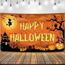 KatchOn Spooky Happy Halloween Banner - XtraLarge, 72x44 Inch | Orange Hallow...