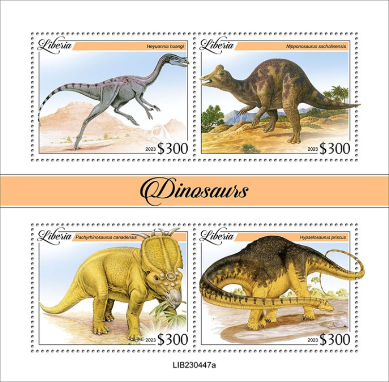 Liberia - 2023 Dinosaurs, Heyuannia, Nipponosaurus - 4 Stamp