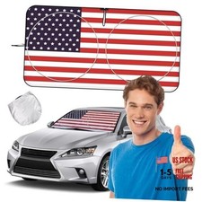 Car Window Shade - American Flag Foldable Windshield Sunshade Protector. Red