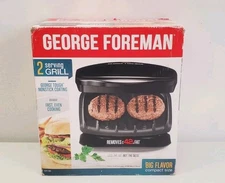 George Foreman 2 Serving Grill Compact Size Non-stick Grill GR10B New