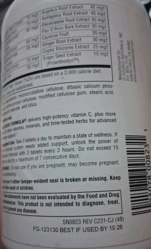 Source Natural Wellness Formula 180 Tablets Vitamins Immune Support Exp 10/2026 - Image 3 of 4