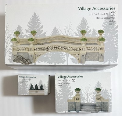 Dept 56 Classic Christmas BRIDGE STAIRS & TOPIARY NY City Central Park New