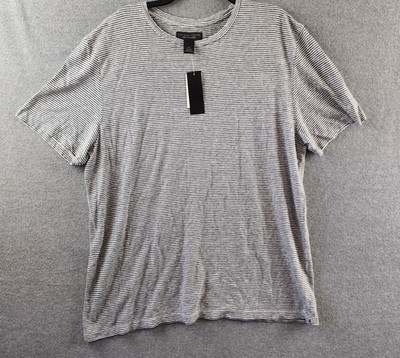 The Men's Store at Bloomingdale's Striped Linen Tee XL Dark Slate Pullover S/S