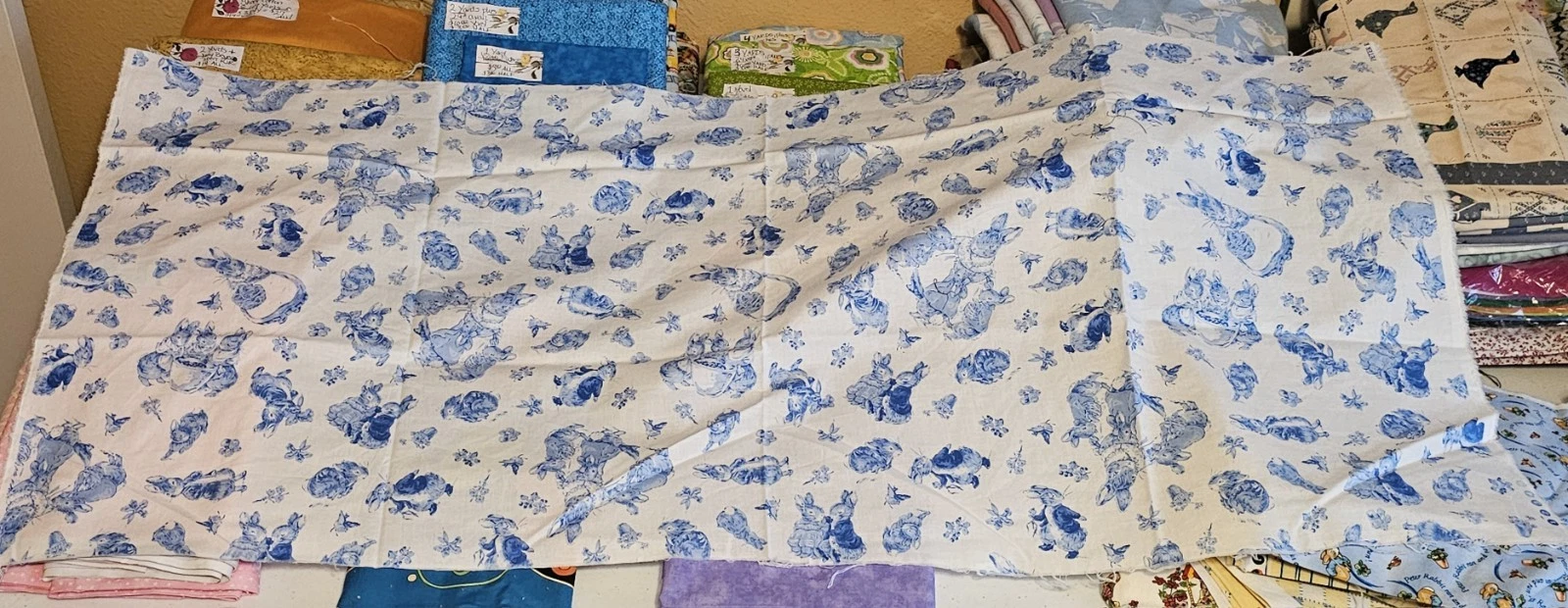 BEATRIX POTTER Peter Rabbit 44x20", Blue Toile, Cotton Nursery Fabric, Vintage - product detail image 3