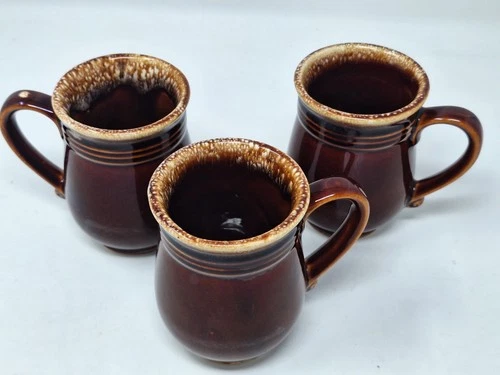 Set of 3 Vintage Hull Brown Ring Drip Coffee Tea Mugs