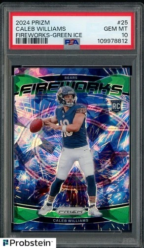 2024 Panini Green Ice Prizm Fireworks #25 Caleb Williams Bears RC Rookie PSA 10