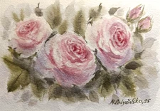 Original Artwork Modern Painting Landscape FLOWERS PINK ROSES Floral Art Gift A5