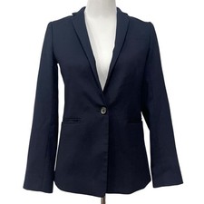 J.Crew Women's sz 0 Regent Blazer Jacket Wool Flannel Navy Blue Stretch Lined