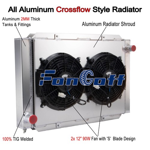 4 Rows Core Aluminum Airboat Radiator+Shroud Fans 31''W x 21''H ...