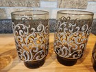 4 vintage Libbey Prado tawny brown glass tumblers w/ raised white scroll design — photo 4
