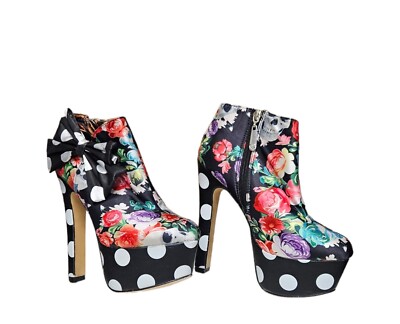 NWOT IRON FIST Multicolor SKULL FLOWER POLKA DOT Platform High Heel  Booties