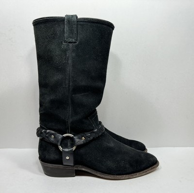 Frye Billy Braided Black Suede Harness Leather Western Boots Womens 10 B 76005
