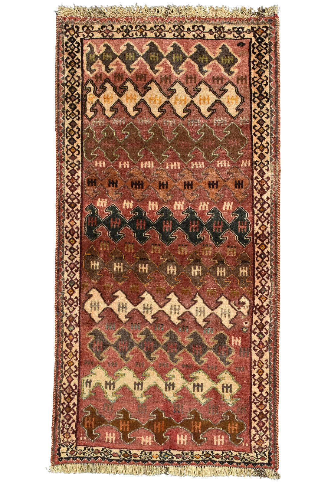 Vintage Tribal Qashqai Rug, 3'x5', Red, Hand-Knotted Wool Pile