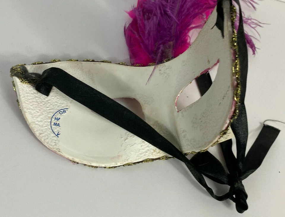 Mascarada Veneciana Máscara Mujer Rosa y Blanco Notas Musicales Venecia Italia Foto 3 de 4