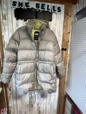 NEW HELLY HANSEN 600 Down Womens XL Hooded Silver Parka Coat Jacket Msrp $350