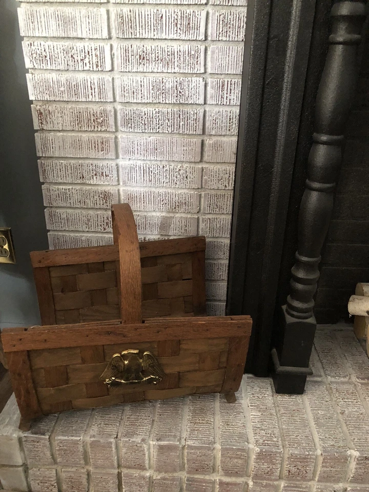 Porta-cesta vintage americana tecido madeira tronco lenha MCM Eagle 16,5” - Imagem 3 de 4