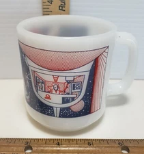 RARE Vintage Glasbake Mug Spaceship Space Rocket Mission Milk Glass Coffee Tea 