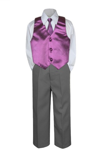 New Boy Teens Formal 4pc Dark Gray Pants Choose a Color Vest+ Long tie 4T-20 - Picture 10 of 25