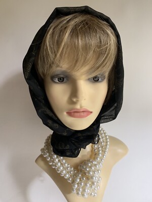 Krawattenhalter Polyester Chiffon Halstuch schwarz Blumen 62 x 9 cm genähte Kante