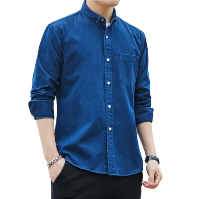 Men Blue Denim Shirt Casual Western Shirt Jean Button Front Top