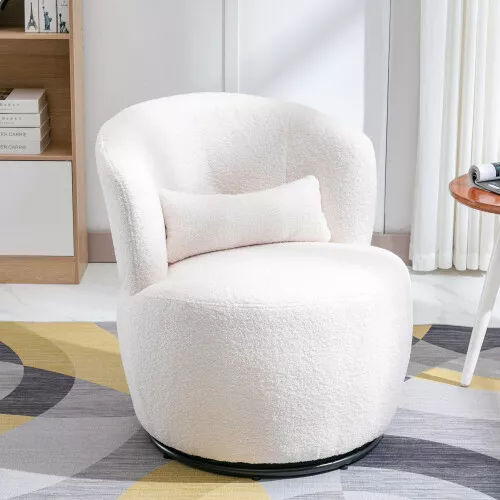 360 Swivel Tub Chair Teddy Fabric Accent Armchair Barrel Chair Reading Chair DB