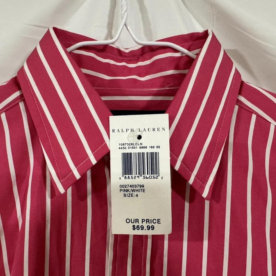 NUEVO Polo Ralph Lauren Mujer Camisa Oxford Rayas Rosa Talla 4 24x18 Foto 3 de 4