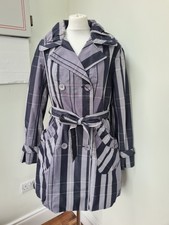 Betty Jackson Debenhmas Trench Coat Size 14 Grey Checked Pockets Perfect Cond
