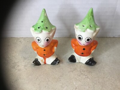 Vintage Pixie Elves Ceramic Salt & Pepper Shakers Japan 3 