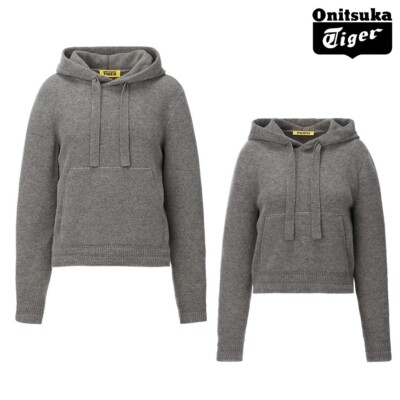 Onitsuka Tiger KNIT HOODIE HEATHER GREY 100% Wool Kangaroo Pocket XS JAPAN NEW
