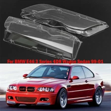 Pair Headlight Lens Covers L+R For BMW E46 3-Series 323i 325i 328i 4DR 1998-2001