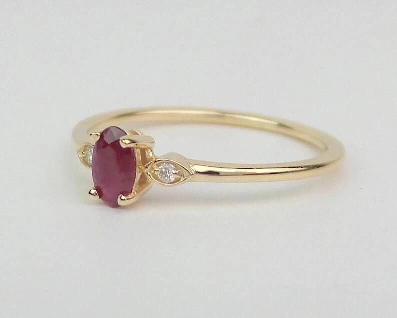 Natural Oval Cut Ruby and Diamonds Gemstone Women's Ring Solid 10k Yellow Gold - Image 2 of 4