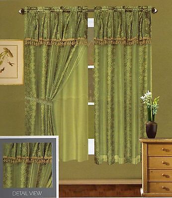Luxury Lined Curtain Drapes Set Sheer Window Treatment 2 Panel 5 Colors Jasmine 