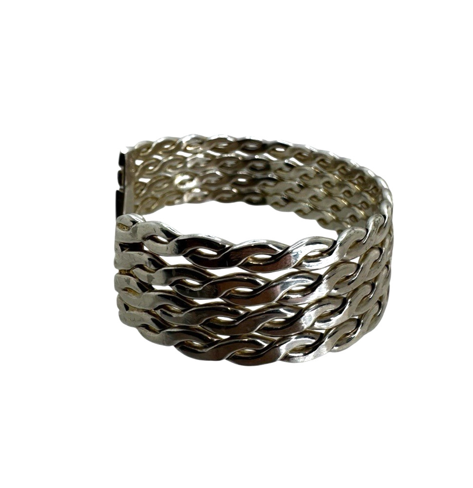 Mexico Solid Sterling Silver Braided Cuff Braclet… - image 4