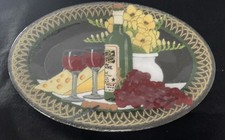 Large Peggy Karr Fused ART Glass Wine Cheese Serving Tray Oval Platter 17.5x12.5