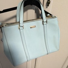 Kate Spade New York Light Blue Satchel Logo Plate Gold-Tone Hardware Women