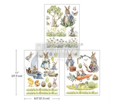 Redesign With Prima BUNNY TRAILS Middy Transfer, Whimsical Rabbits, Easter 