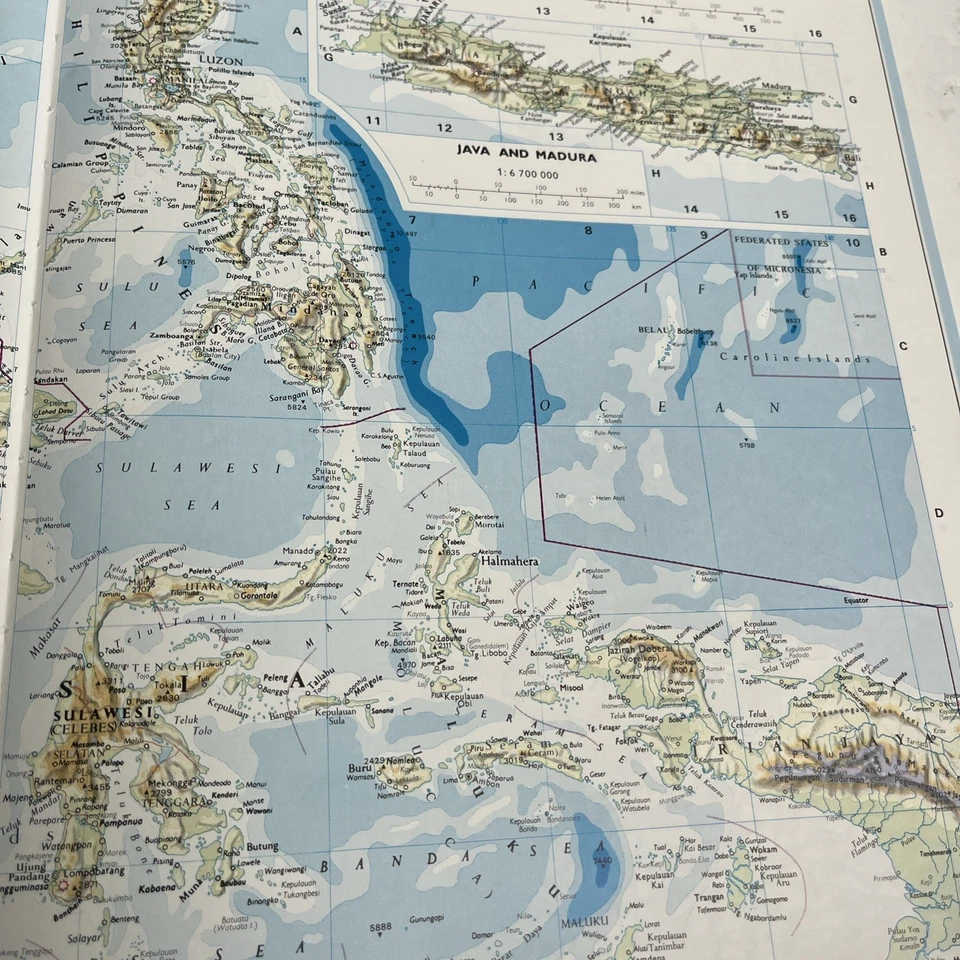 1992: Mapa de Indonesia Filipinas PCW #56/57 coleccionable vintage impresión antigua Foto 3 de 4