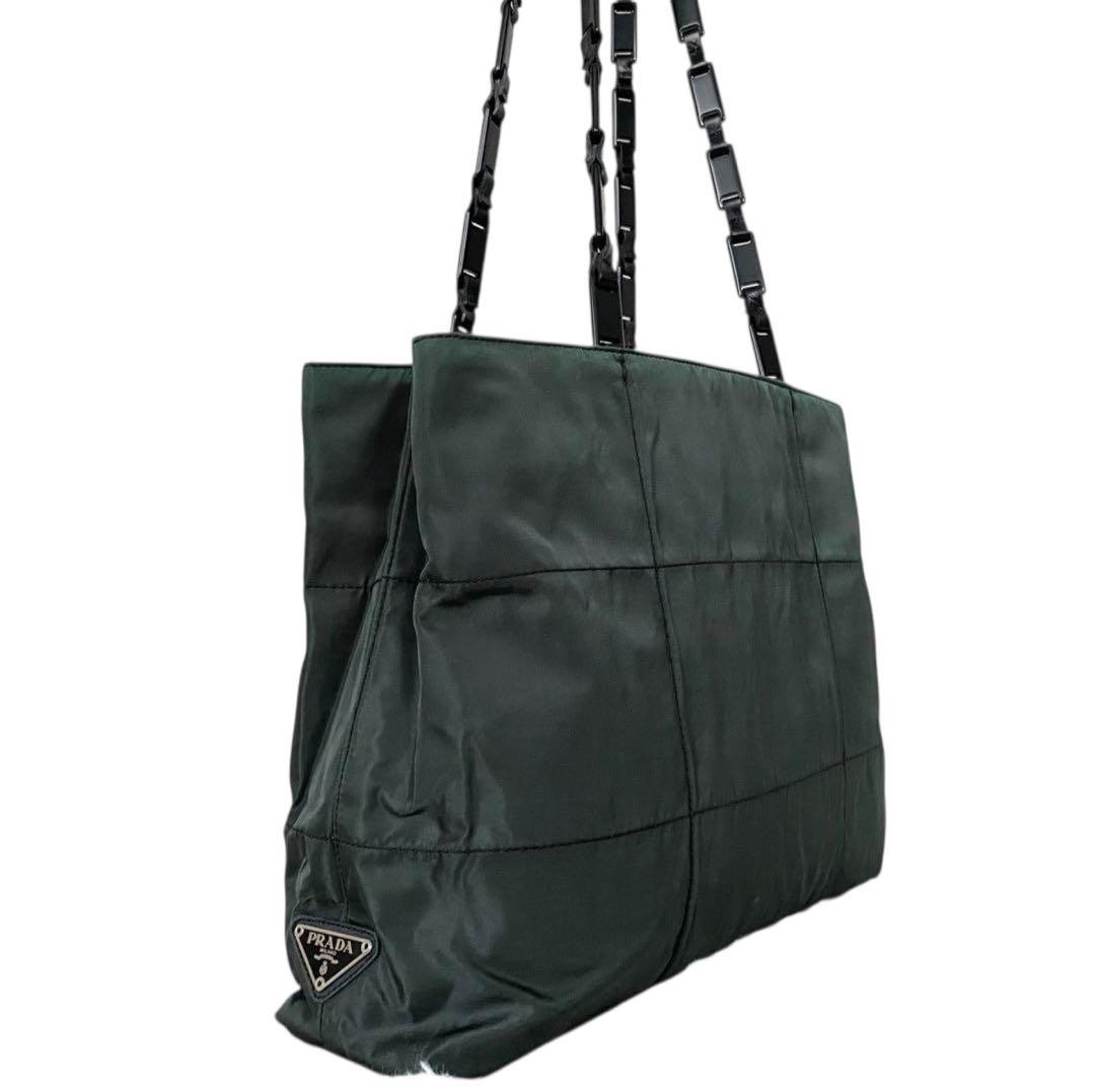 Prada Plachain One Shoulder Bag with Triangle Logo in Khaki Made in Japan