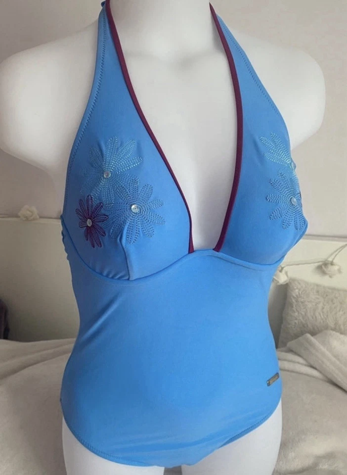 Badeanzug Triumph Gr. 36 Neu Damen Blau Stickerei Bademode