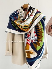 Sallys 100% Twill Silk Large Wrap Scarf Stole Feathers Print Square Shawl 135cm